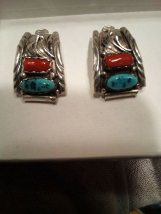 Vintage Navaho Sterling Silver Coral & Turquoise Watch Band Tips 1 Day