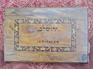 Vintage Pressed Flowers Holy Land Olive Wood Covers Souvenir Book - Jerusalem