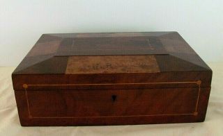 Antique Shaker Inlaid Panel Burl Wood Document/sewing Box W/original Tray