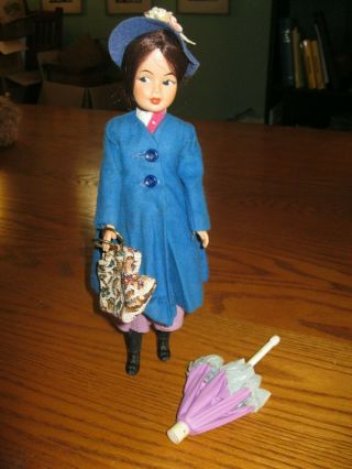 Vintage 1964 Horsman Mary Poppins Doll W/ Outfit Carpetbag And Umbrella
