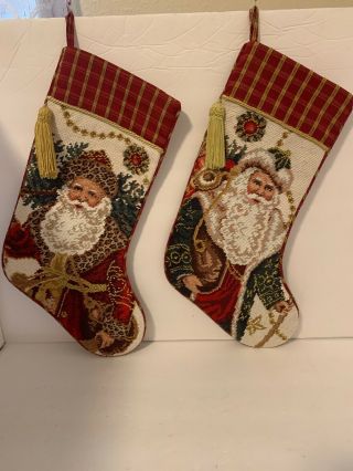 2 Vintage Tapestry Santa Claus Christmas Stockings