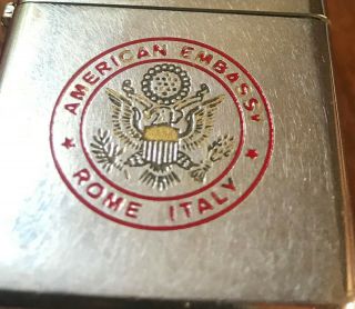 Vintage Zippo Lighter American Embassy Rome Italy - - - -