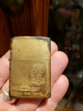Vintage Zippo Uss Texas Navy Solid Brass 1932 - 1984 Anniversary Lighter Rare Usn