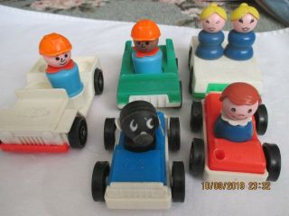 Fisher Price Vintage 4 Wood 2 Plastic Little People Plus 5 Ride In Toys Cars Dog