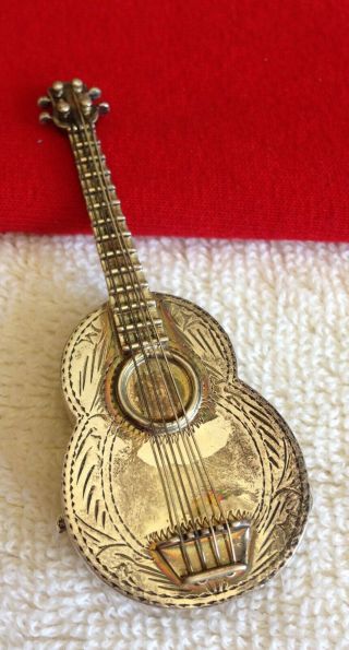 Vintage Wallace Sterling Silver 925 Acoustic Guitar Pill Snuff Box 19.  3 Grams