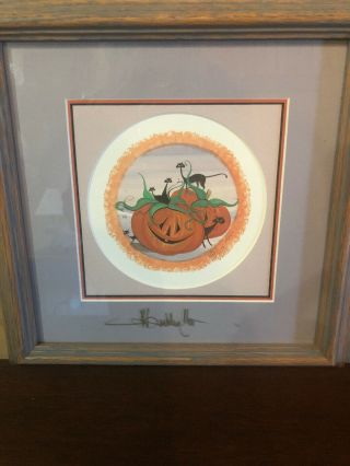 P.  Buckley Moss Pumpkin &with Black Cats Signed Gold Glass&print Ec 800/1000