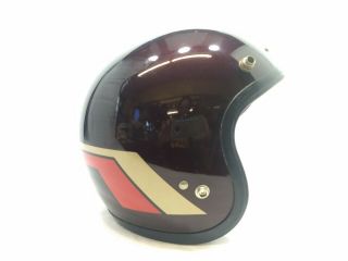 Vintage 1970s HONDA LINE ' Stag ' Motorcycle Helmet; Wine Burgundy,  Stripes SHOIE 3