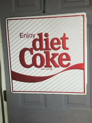 Vintage 1983 Diet Coke Embossed Aluminum 24 Inches Scioto Metal Sign Gas Oil