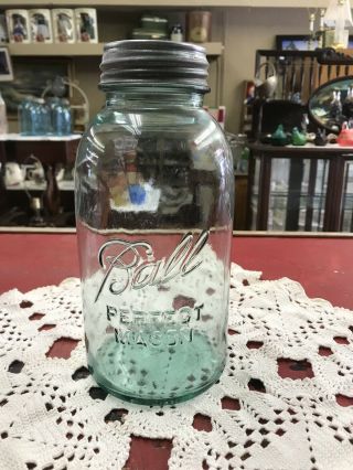 Vintage Half Gallon Light Green Ball Mason Fruit Jar Canning Jar Nos Ball Lid N