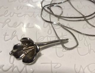 Vtg Designer Handmade Jacaranda Trumpet Flower 925 Sterling Pendant Necklace 17”