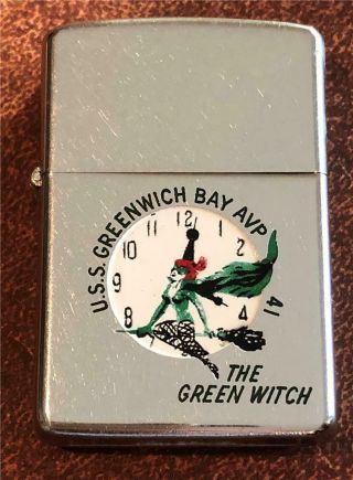 Vintage 1958 Town & Country Zippo Lighter The Green Witch
