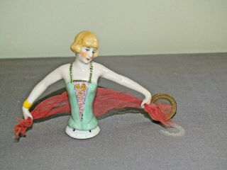Antique Vintage Half Doll Pin Cusion Arms Away German Art Deco Flapper Girl