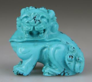 Antique Rare Chinese Turquoise Foo Dog Figure Statue Carving Carved - Qing 19th
