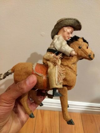Rare Antique Wind Up Cowboy On A Horse Toy