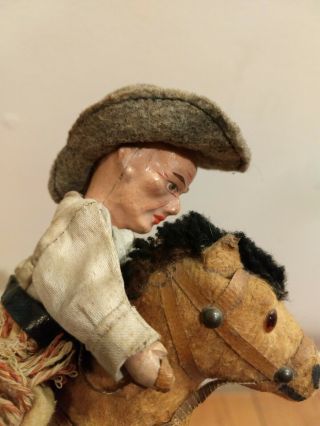 Rare ANTIQUE wind up Cowboy on a horse toy 3