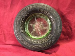Vintage Green Depression Glass Advertising Tire Ashtray General