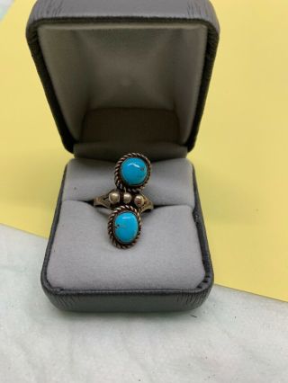 Vintage Turquoise - Sterling Silver Ring Native American 1950s Size 7 Us