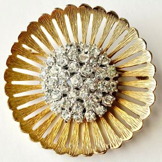 Signed Weiss Vintage Sun Flower Gold Silver Tn Crystal Rhinestone Brooch Pin 242
