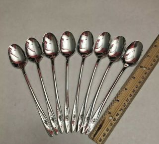 Wm Rogers International Silver Lovely Rose 1960 Set Of 8 Ice Tea Spoons Vintage