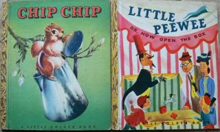 2 Vintage Little Golden Books Chip Chip Little Peewee Or Now Open The Box