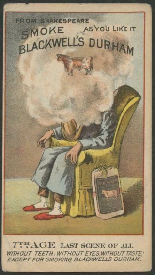 1880 “blackwell’s” Tobacco Trade Card - Oldest Man Still Smoking,  Smoke Cloud