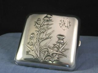Silver Thistle Antique Cigarette Card Case Pocket Box Large French
