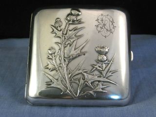 SILVER THISTLE ANTIQUE CIGARETTE CARD CASE POCKET BOX LARGE FRENCH 2