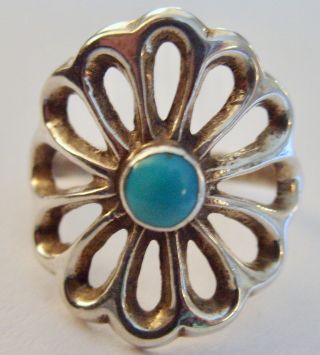 Vintage Navajo Cast Sterling Silver Turquoise Ring Sz 4 1/2