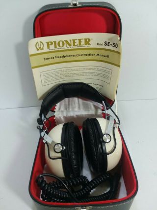 Vintage Pioneer Stereo Headphones Se - 50 In Case 8 Ohm