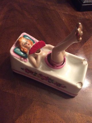 Vintage Naughty Nodder Ashtray With Alluring Girl On Sofa