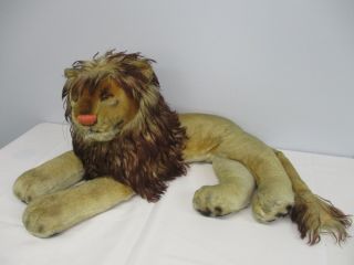 Vintage Large 23 " Steiff Mohair Laying Down Lion With Long Mane