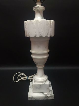 Antique White Marble Alabaster Table Lamp Urn Shape Carved Leaves Large 28”