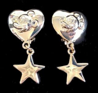 Rare Vintage Wendy Gell Disney Co.  Mickey Mouse Heart & Star Drop Earrings,  Fjt