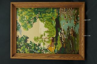 Paint By Number Country Home With Stream Scene Framed Vintage