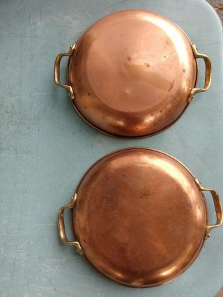 Pair Vintage French - Style Copper Frying Pan Saucepan Tin Lined