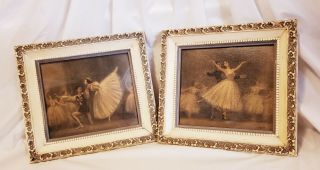 Pair Vintage Mcm Ballerina Ballet Prints,  Framed,  Signed,  16 X 18 ".  1950 