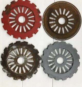 4 Vintage Ag Farm Seed Planter Plate Gear Wheel Cast Iron Steampunk Primitive