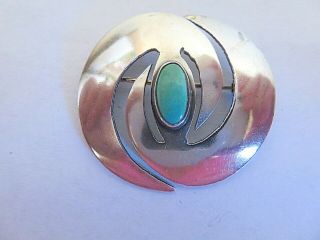 Vintage Handcrafted Sterling Silver Turquoise Modernist Brooch Pin