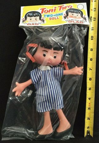 Toni Two Face 10 " Plastic Doll Mad Glad Vintage Girl Toy Striped Dress