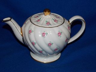 Vintage England Sadler Teapot 4 Cup Pink Roses Swirl 1593