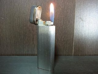 Vintage Cartier Gas Lighter Swiss Made Silver Gold Line