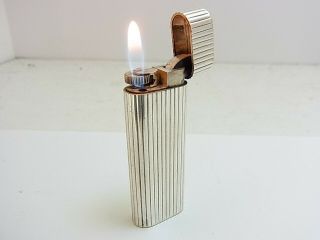 Cartier Paris Gas Lighter Oval 30 Microns Godron Silver Plated (b 2