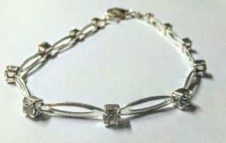 Vintage Rhodium Plated Clear Rhinestones Silver Tennis Bracelet