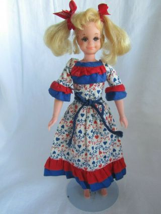 Vintg Mattel Living Fluff Doll - Skipper - 1971 Htf Heart Red/blue Dress Tagged - 9 "