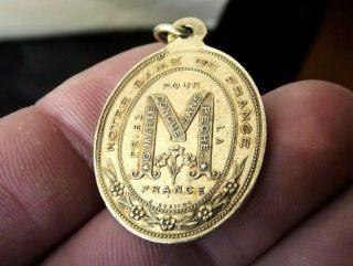 Large Antique French Silver Gilded Religious Medal O.  L France Pendant Signed