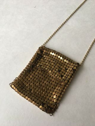 Vintage Whiting And Davis Gold Tone Mesh Mini Purse Necklace 16” Chain
