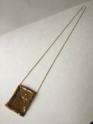 Vintage Whiting And Davis Gold Tone Mesh Mini Purse Necklace 16” Chain 2