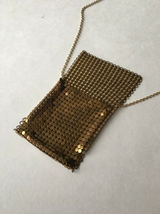 Vintage Whiting And Davis Gold Tone Mesh Mini Purse Necklace 16” Chain 3