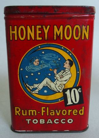Great " Honey Moon  Rum Flavored " 10 Cent Vp Advertising Tobacco Tin Near