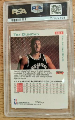 Tim Duncan 1997 - 98 Fleer Crystal Rookie 201 PSA 10 Gem Spurs RC 2